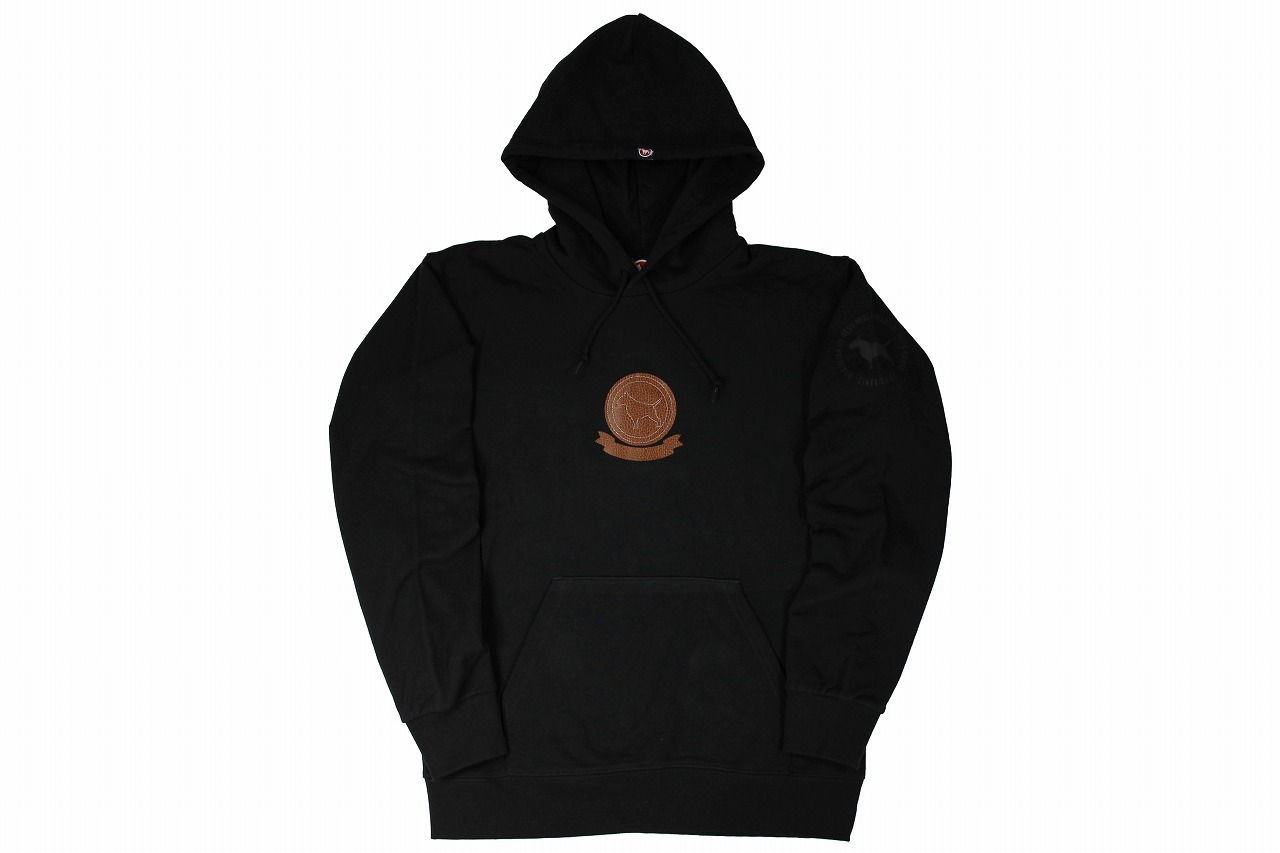 BULL TERRIER フードパーカー レザーステッチ　黒